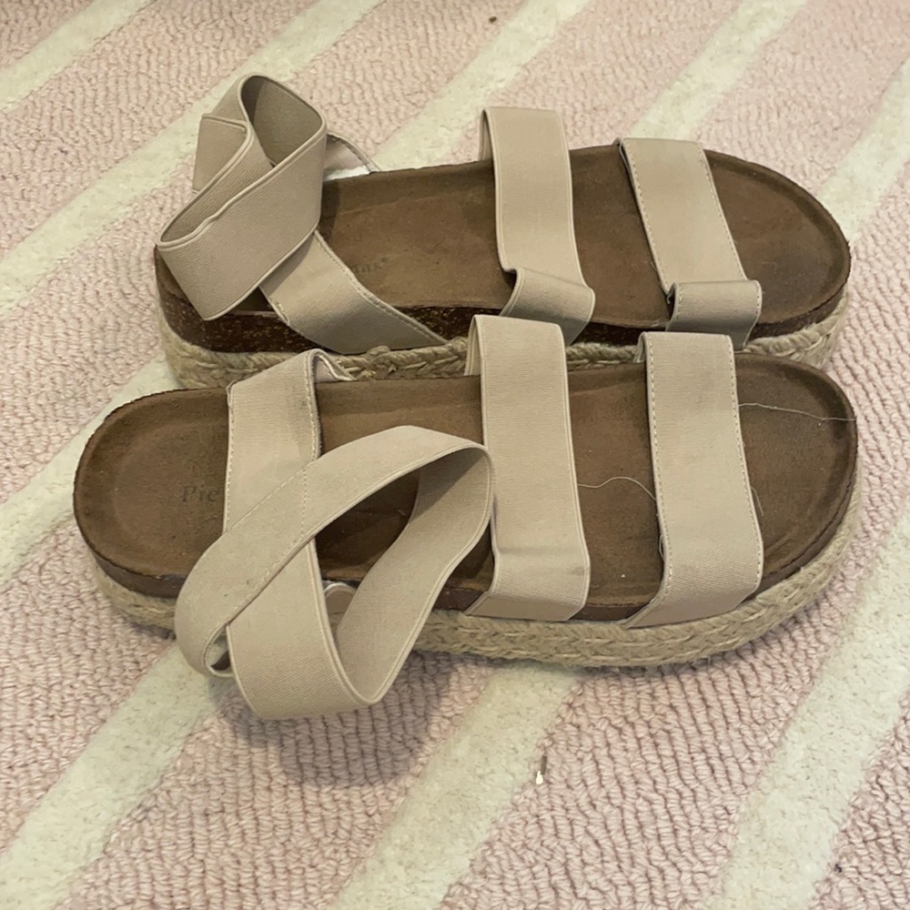 Tan wrap around ankle sandals